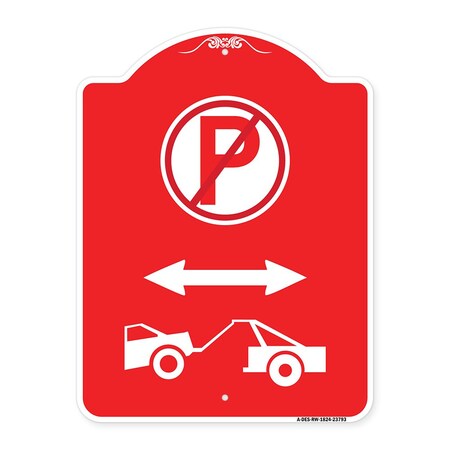 No Parking-Tow Away Zone With Graphic, Red & White Aluminum Architectural Sign